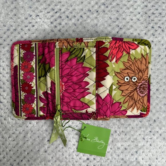 Vera Bradley Hello Dahlia Euro Wallet Floral Quilted Bucket Purse Set Pink Green - Picture 14 of 16
